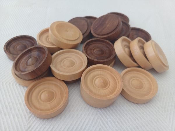 Rosewood and Acacia Set of Draught Pieces - Image 15