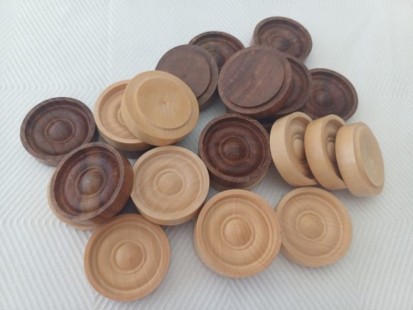 Rosewood and Acacia Set of Draught Pieces - Image 16