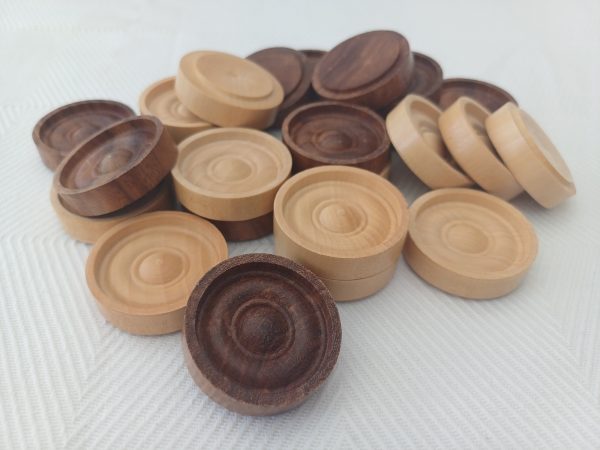 Rosewood and Acacia Set of Draught Pieces - Image 19