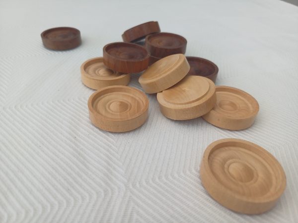 Rosewood and Acacia Set of Draught Pieces - Image 24