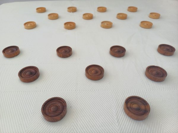 Rosewood and Acacia Set of Draught Pieces - Image 11