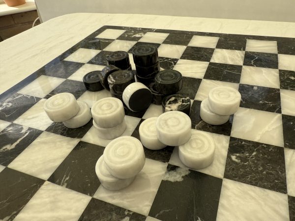 Zebra Black Marble and White Onyx Draughts Pieces - Image 3