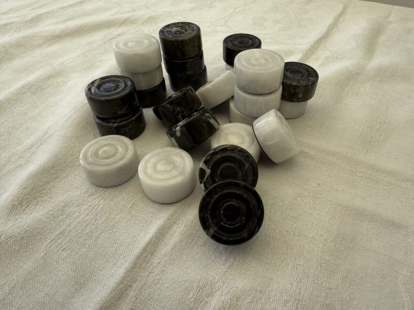 Zebra Black Marble and White Onyx Draughts Pieces - Image 4