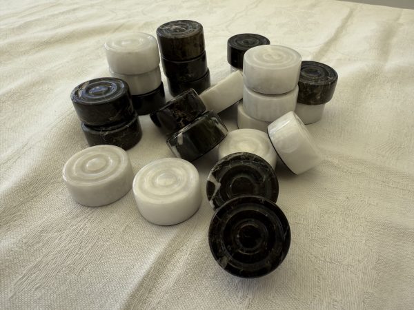 Zebra Black Marble and White Onyx Draughts Pieces