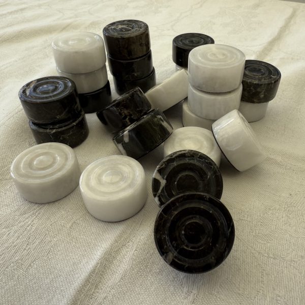 Zebra Black Marble and White Onyx Draughts Pieces