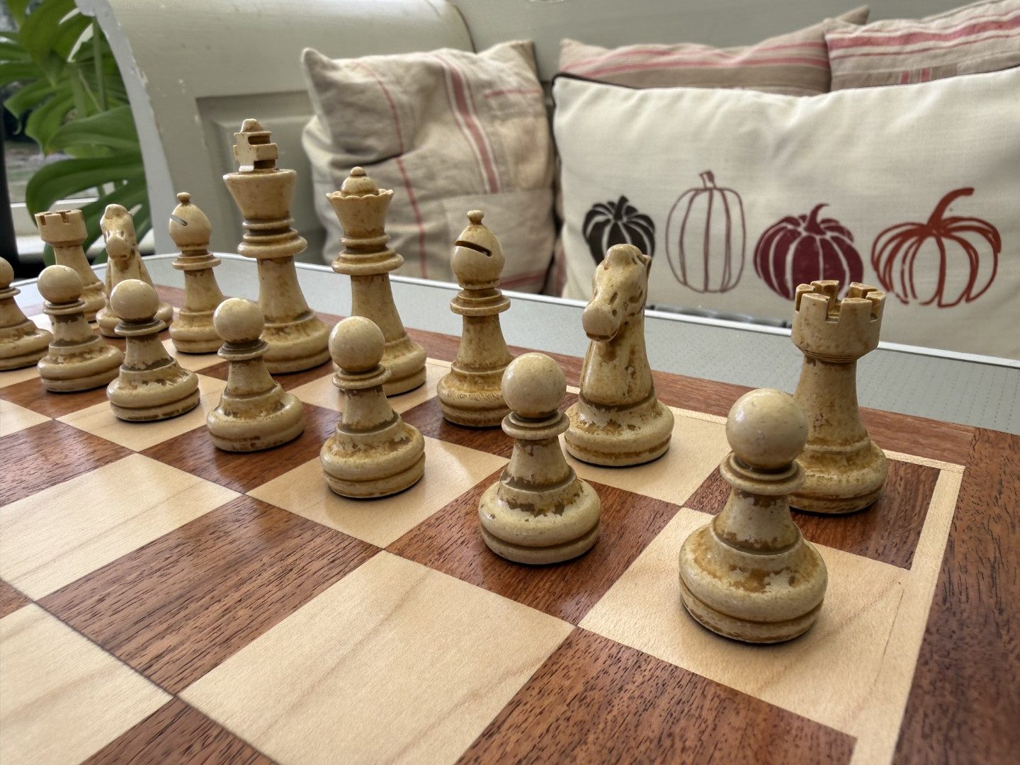 Complete Staunton Chess Set with 12" Board Case and Stone Chess Pieces - Image 8