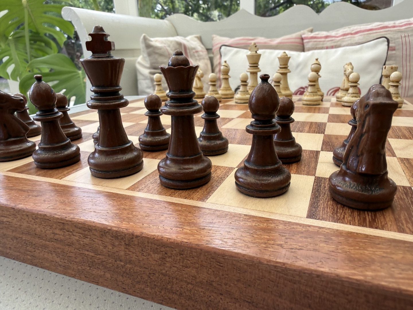 Complete Staunton Chess Set with 12" Board Case and Stone Chess Pieces - Image 9