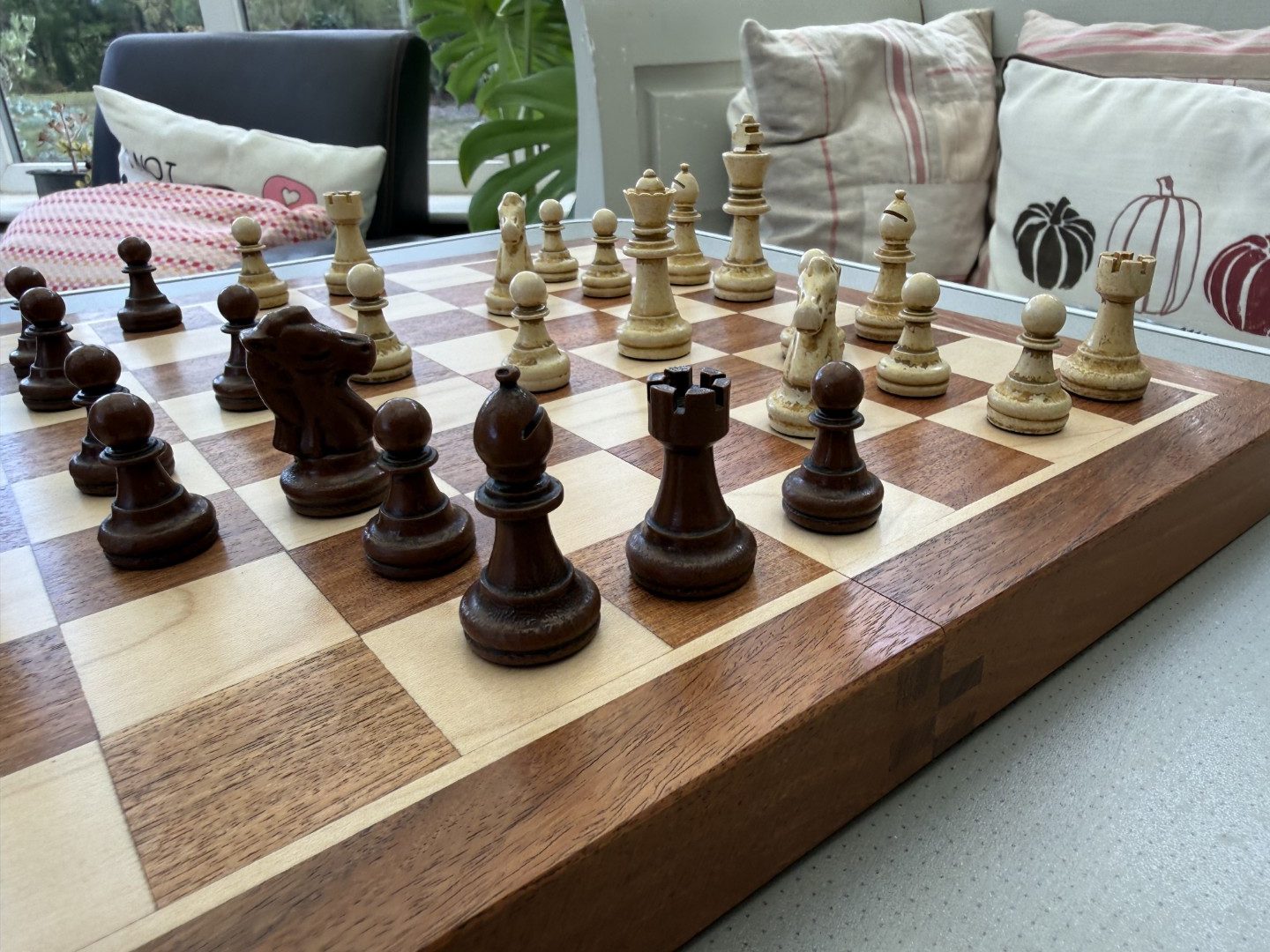 Complete Staunton Chess Set with 12" Board Case and Stone Chess Pieces - Image 10
