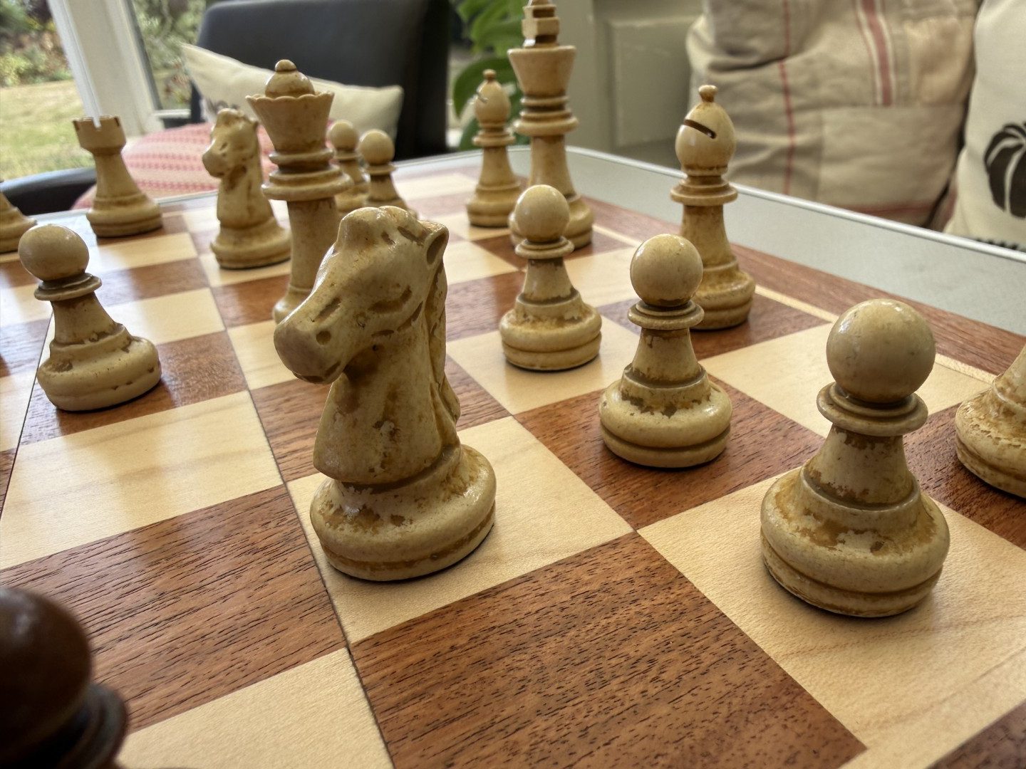 Complete Staunton Chess Set with 12" Board Case and Stone Chess Pieces - Image 11