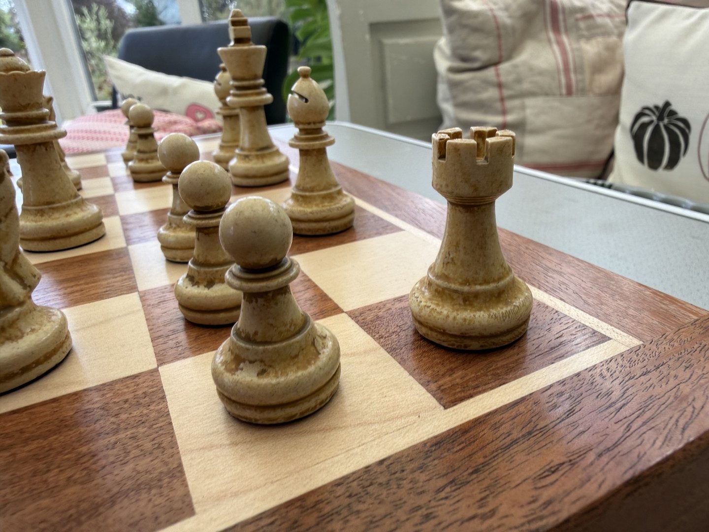 Complete Staunton Chess Set with 12" Board Case and Stone Chess Pieces - Image 12