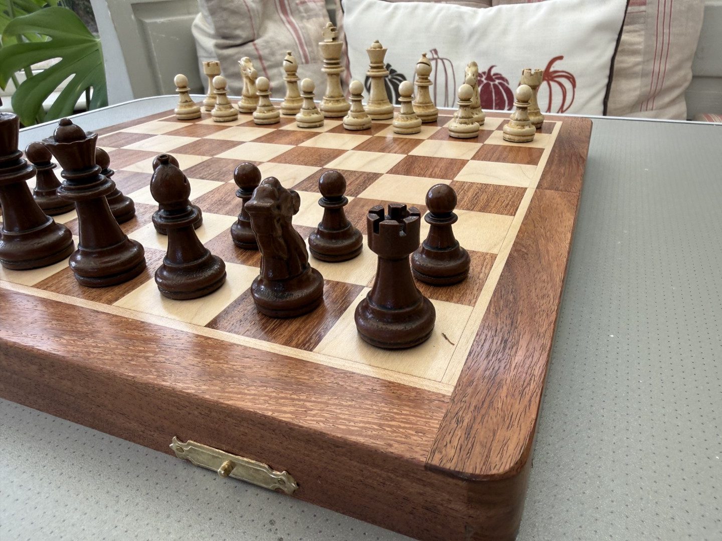 Complete Staunton Chess Set with 12" Board Case and Stone Chess Pieces - Image 5