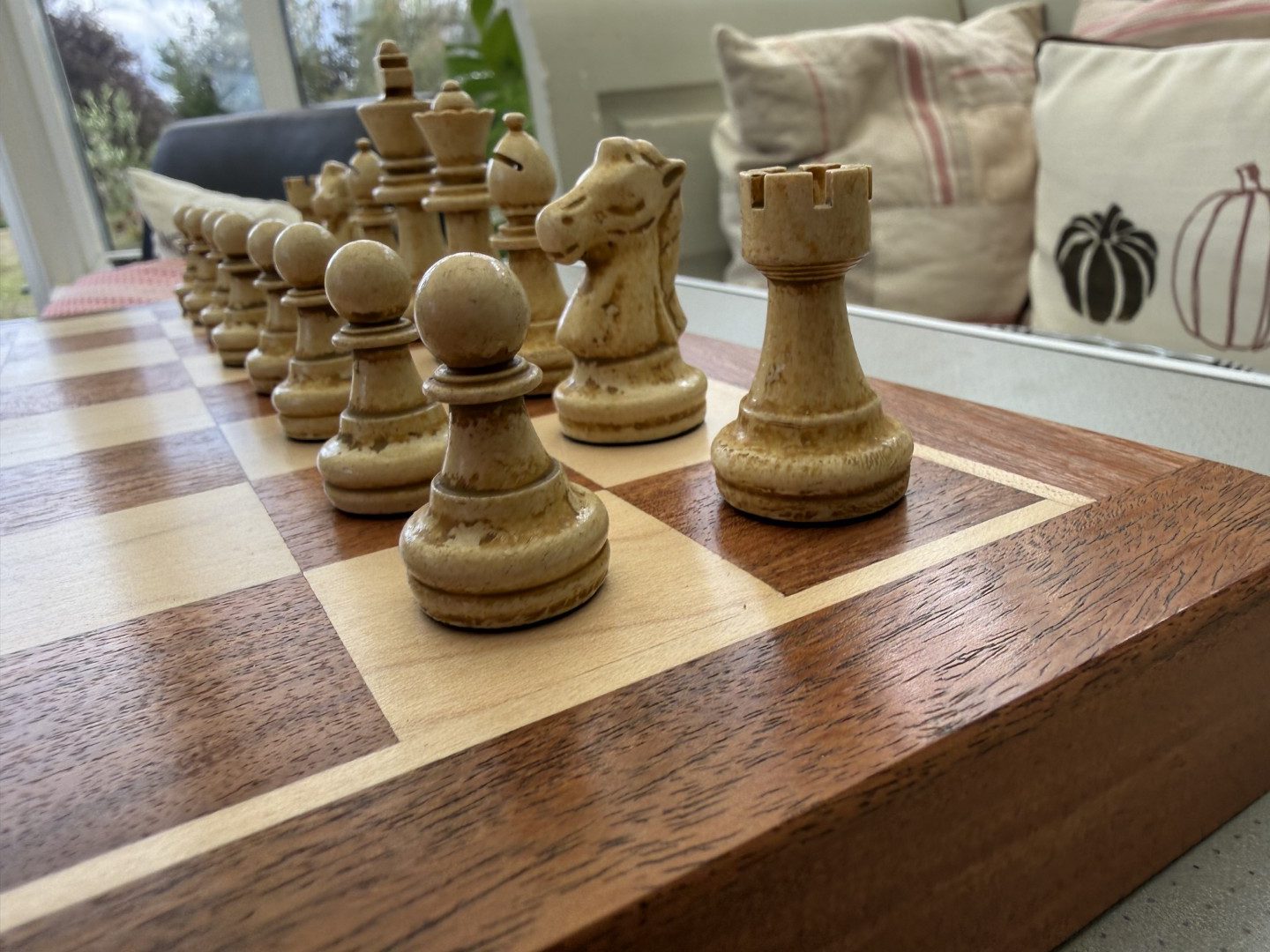 Complete Staunton Chess Set with 12" Board Case and Stone Chess Pieces - Image 6