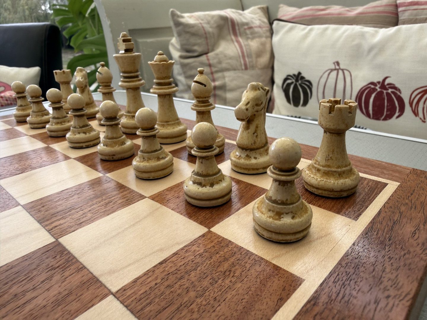 Complete Staunton Chess Set with 12" Board Case and Stone Chess Pieces - Image 7